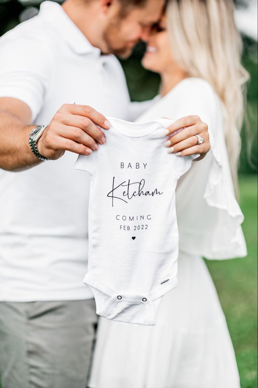Baby Announcement Onesie | Baby name + Coming Date