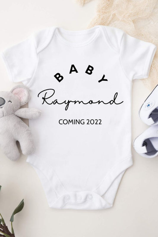 Baby Announcement Onesie | Baby Name Coming Year