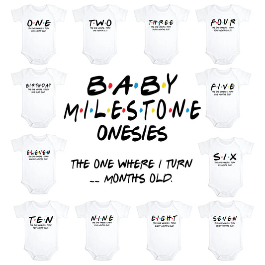 Baby Milestones Onesie Set | Friends Themed | X 12 Onsies